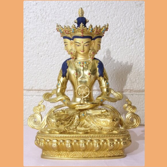 VAIROCANA BUDDHA EXQUISITE 8.5 INCH STATUE-Tibetan-4 Faces-Handmade Copper Metal - Picture 1 of 16